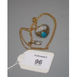 A single stone aquamarine pendant, the rectangular aquamarine in four claw mount, to a flattened