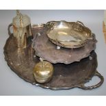 A large quantity of silver plated wares including two handled tray, salver and other items