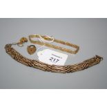 A Greek key pattern bracelet, with concealed box clasp, marked '585', a gold plated gate link