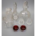 A Royal Brierly facet and hobnail cut crystal decanter and stopper, together with a good quantity of