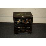 A small 20th century Chinese black lacquer and chinoiserie cabinet