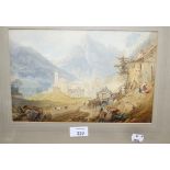 Henry Gastineau (1771-1876) 'Alpine Valley' watercolour 19 x 27cm bearing transplanted gallery label
