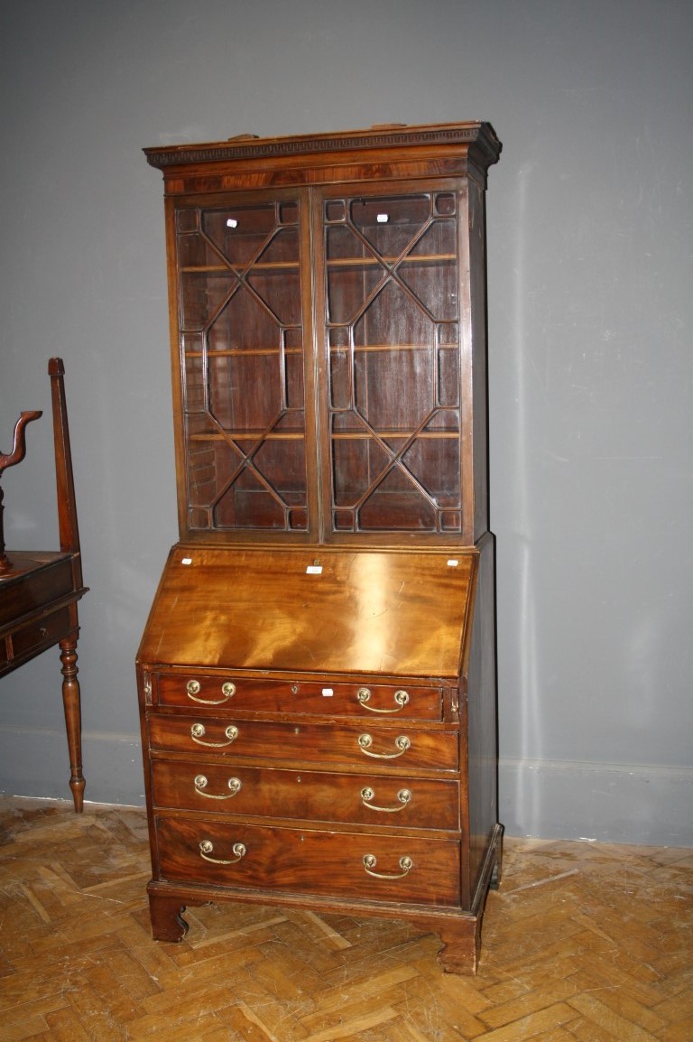 An Edwardian mahogany astragal glazed bureau bookcase, 84cm wide