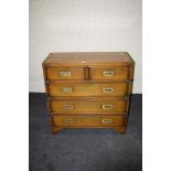 A reproductin two section yew wood campaign chest of drawers, 91.5cm
