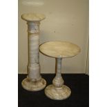 A turned alabaster pedestal stand, together with a dish topped alabaster stand