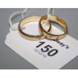 An 18ct gold wedding band, and a 9ct gold wedding band, 18ct 2.3g, 9ct 2.5g