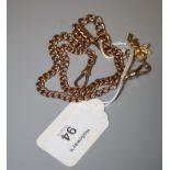 A 9ct rose gold curb pattern watch chain, with single clip connections and T bar, with 9ct Cupid