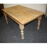 A pine scrub top farm house table, with single frieze drawer, 152cm long