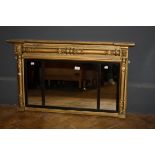 A Regency giltgesso and carved wood over mantle mirror set in three sections, 99cm wide
