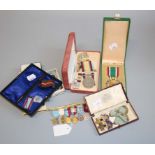 A group of miniature Masonic masters jewels and other associated regalia and other medals