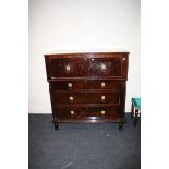 A 19th century mahogany secretaire chest, the rectangular top over fitted fall front drawer and