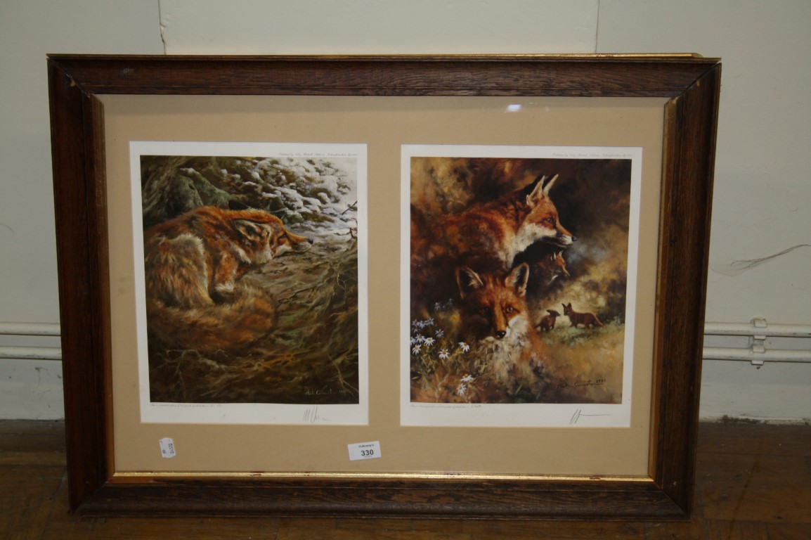 M Cawston Two studies of a fox housed in one frame lithograph, signed, 36 x 24cm unframed Together