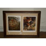 M Cawston Two studies of a fox housed in one frame lithograph, signed, 36 x 24cm unframed Together