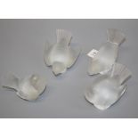 Four Lalique glass birds, inscribed to the bases