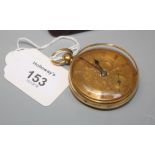 A mid Victorian 18ct gold open faced pocket watch, the engraved dial with applied Roman numerals and