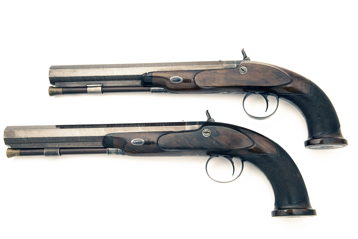 MANTON, LONDON AN EXCEPTIONAL CASED PAIR OF 18-BORE PERCUSSION DUELLING-PISTOLS, serial no's. - Image 3 of 5