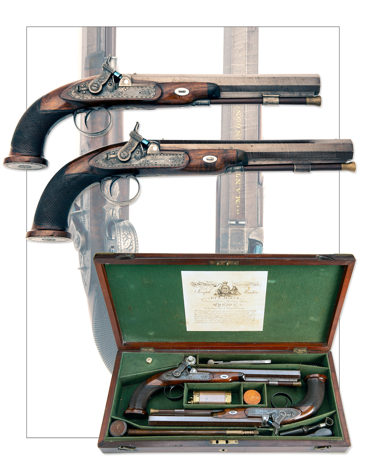 MANTON, LONDON AN EXCEPTIONAL CASED PAIR OF 18-BORE PERCUSSION DUELLING-PISTOLS, serial no's. - Image 5 of 5