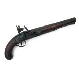 A 20-BORE FLINTLOCK HORSE-PISTOL, UNSIGNED, no visible serial number, probably Belgian circa 1785,