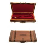 ASPREY AN OAK AND LEATHER DOUBLE GUNCASE, fitted for 28in. side by side barrels, the interior