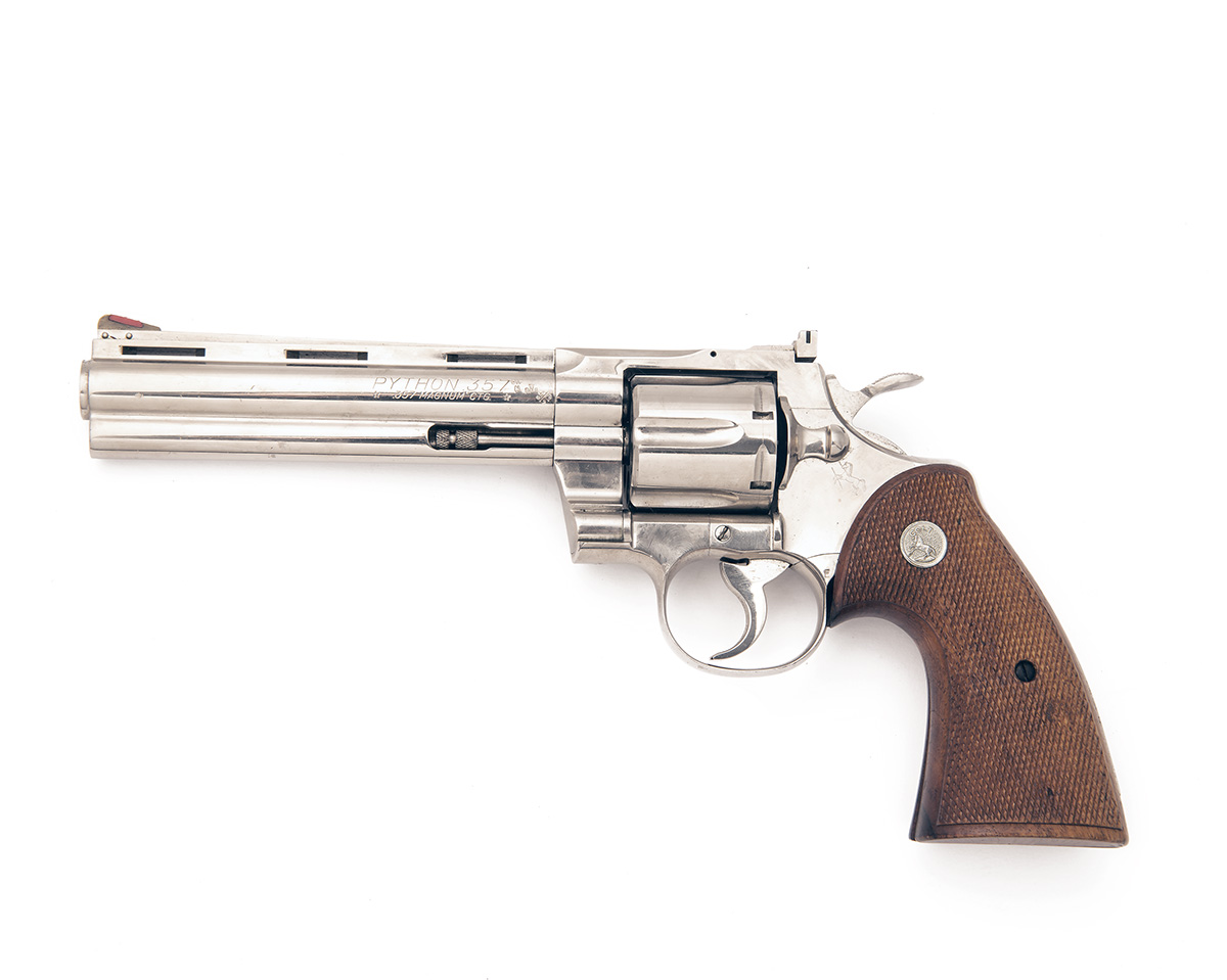 COLT, USA A SCARCE .357 (MAG) DOUBLE-ACTION NICKEL-PLATED REVOLVER, MODEL 'COLT PYTHON', serial - Image 2 of 2
