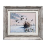 MARK CHESTER (F.W.A.S.) '' WINTER FLIGHT'' ENGLISH PARTRIDGES, an original painting signed by the