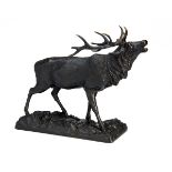 A BRONZE SCULPTURE OF A RED STAG, measuring approx. 15in. x 18in. x 8in.