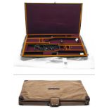 GUARDIAN LEATHER A NEW AND UNUSED BRASS-CORNERED OAK AND LEATHER PRESENTATION DOUBLE GUNCASE, fitted