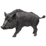 A LIFE SIZE BRONZE SCULPTURE OF A WILD BOAR, measuring approx. 31in. x 54in. x 18in.