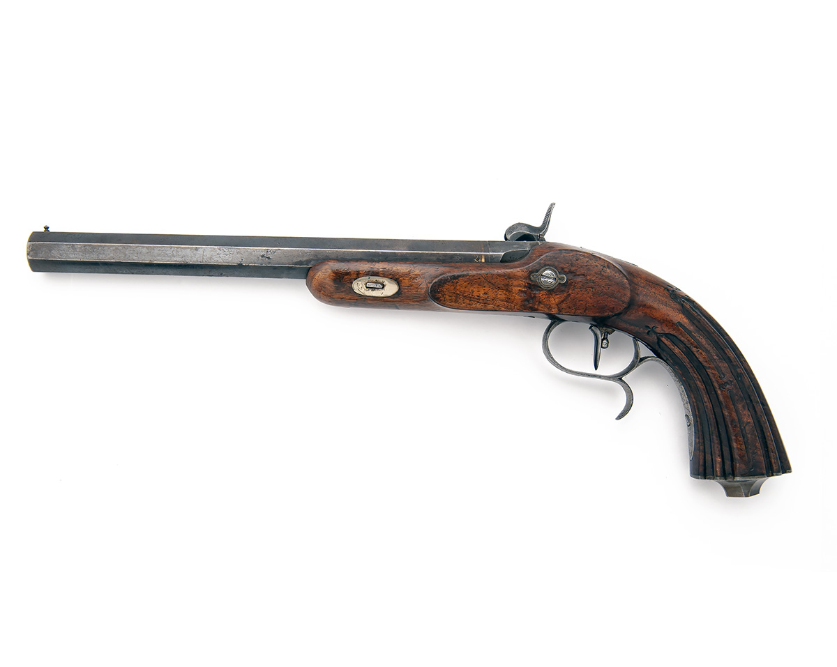 A 40-BORE PERCUSSION TARGET-PISTOL, UNSIGNED, no visible serial number, probably Belgian circa 1845, - Image 2 of 5