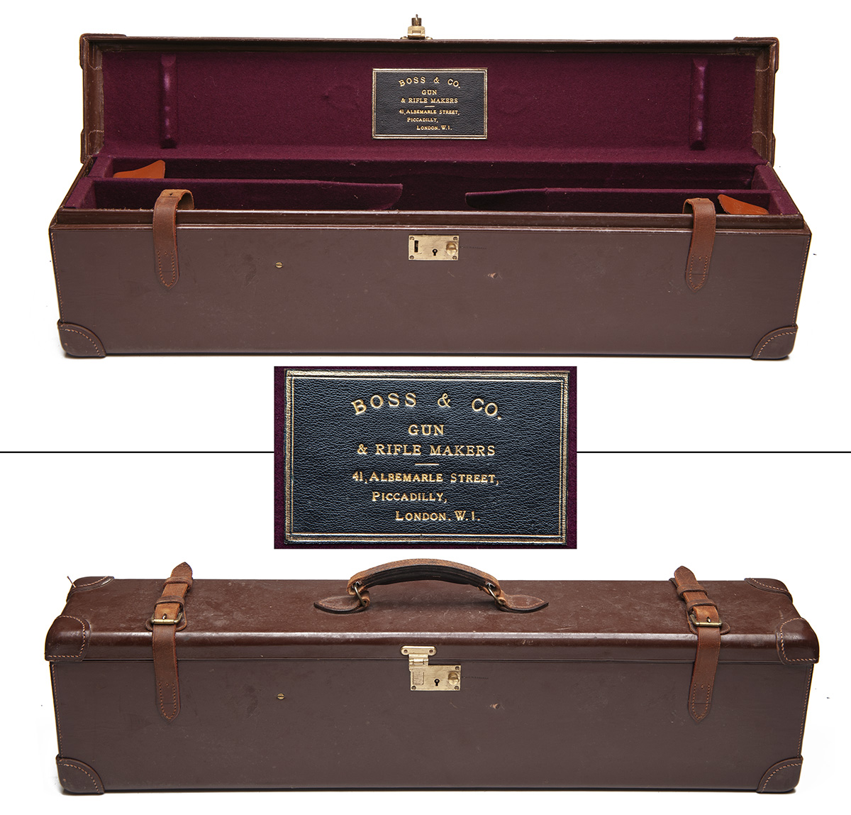 BOSS & CO. A LEATHER DOUBLE MOTOR CASE, fitted for 28in. 12-bore side by side barrels, the