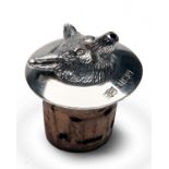 A MAPPIN AND WEBB STERLING SILVER SPIRIT POURER IN THE FORM OF A FOX MASK, with Birmingham