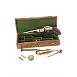 A CASED 54-BORE PERCUSSION TRANSITIONAL REVOLVER, UNSIGNED, no visible serial number, circa 1840,