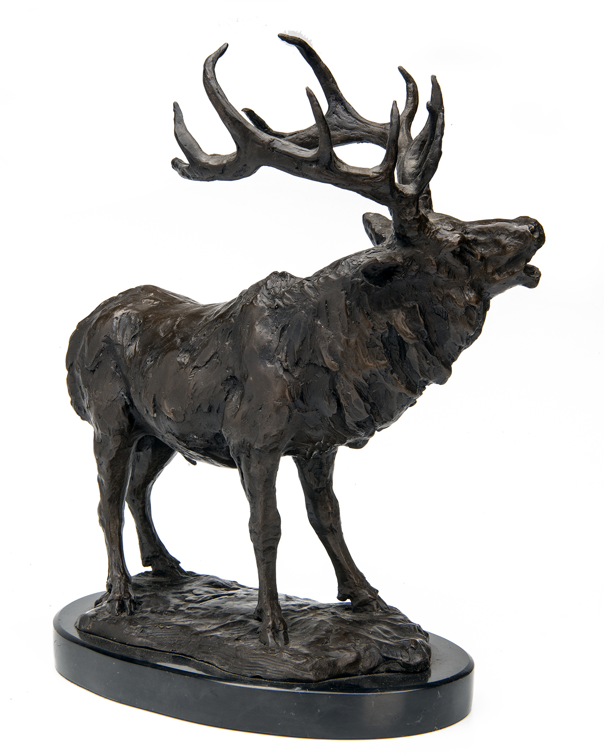 A BRONZE SCULPTURE OF A ROARING STAG, signed Barye, measuring approx. 16in. x 14in. x 8in., - Image 2 of 3