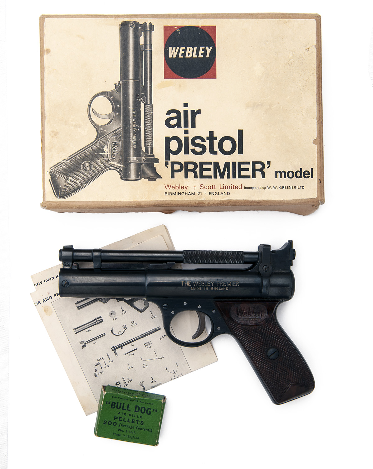 WEBLEY & SCOTT, BIRMINGHAM A BOXED .22 BARREL-COCKING AIR-PISTOL, MODEL 'PREMIER', batch no. 264, '