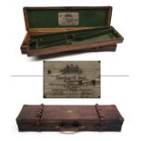 GEORGE H. DAW A BRASS-CORNERED OAK AND LEATHER TWO-TIER PERCUSSION GUNCASE, fitted for 30in.