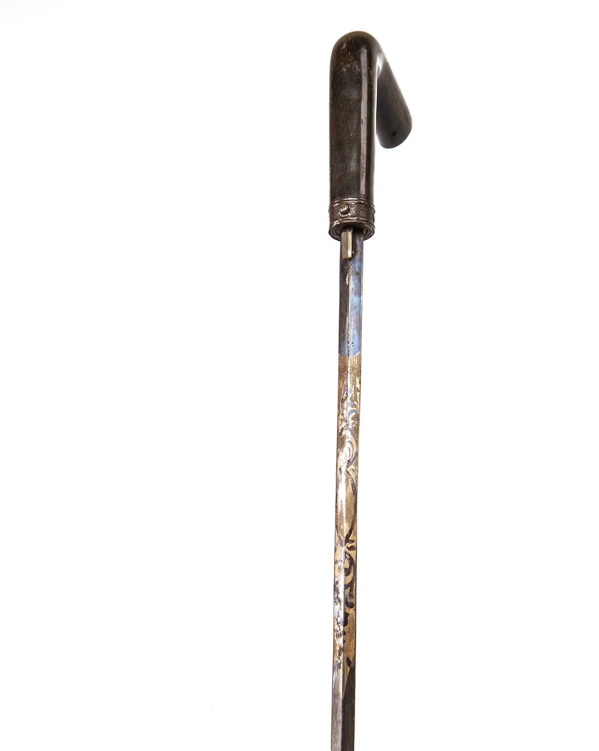 AN EARLY VICTORIAN SWORDSTICK WITH BLUE & GILT BLADE, UNSIGNED, circa 1850, with diamond cross- - Image 2 of 3