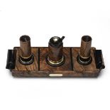 JAMES PURDEY & SONS A FINE WALNUT AND EBONY CONDIMENT SET, comprising of salt and pepper shakers