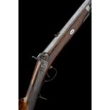 A 13-BORE (BELTED BALL) PERCUSSION RIFLE FOR DANGEROUS GAME, UNSIGNED, no visible serial number,