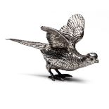 A STERLING SILVER FULL MOUNT OF AN OPEN WINGED PHEASANT, London silver hallmarked for 1942, makers