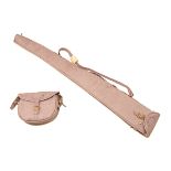 AN UNUSED LILAC LEATHER SHEEPSKIN-LINED SINGLE GUNSLIP WITH MATCHING CARTRIDGE BAG, slip with