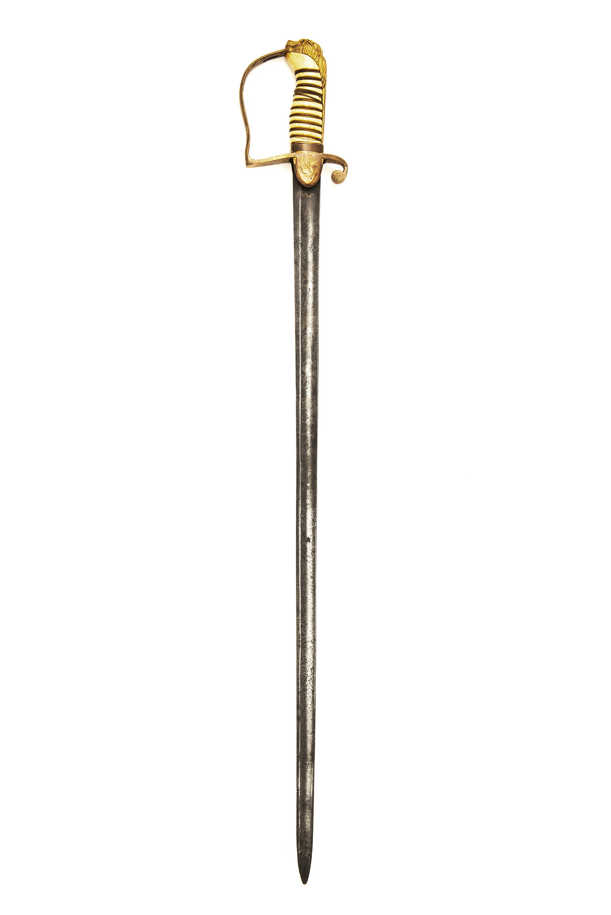A BRITISH GEORGIAN NAVAL OFFICER'S SWORD WITH IVORY GRIP, circa 1788, with straight broad fullered
