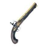 T. ARCHER, LONDON A GOOD 14-BORE FLINTLOCK BRASS-BARRELLED SILVER MOUNTED HOLSTER-PISTOL, no visible