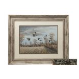 MARK CHESTER (F.W.A.S.) 'AUTUMN FLIGHT' ENGLISH PARTRIDGES, an original painting signed by the