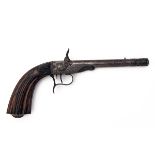 AN UNUSUAL 6mm PERCUSSION SINGLE-SHOT GALLERY PISTOL, UNSIGNED, no visible serial number French or