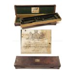 JOHN MANTON & SON A BRASS-CORNERED TWO-TIER OAK & LEATHER SINGLE GUNCASE, fitted for 30in.