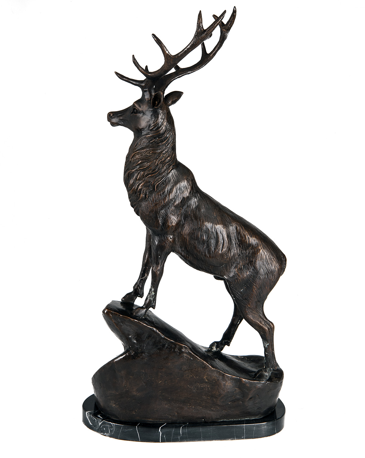 A PAIR OF BRONZE STAGS SIGNED BY T. MAIGNIERY, each standing on a rocky prominence and mounted on - Image 3 of 7