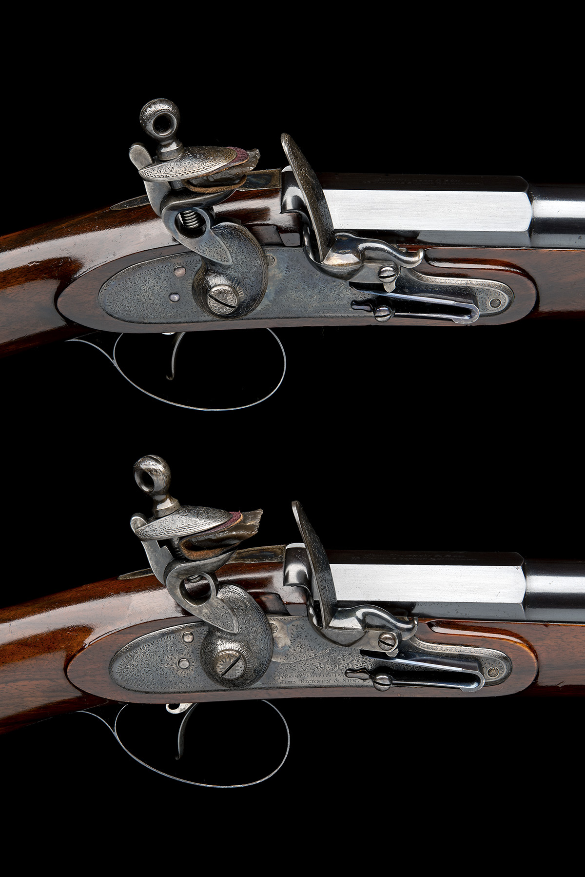 MADE FOR CHARLES GORDON. JOHN DICKSON & SON A UNIQUE PAIR OF 8-BORE FLINTLOCK BLUNDERBUSSES, - Image 6 of 12