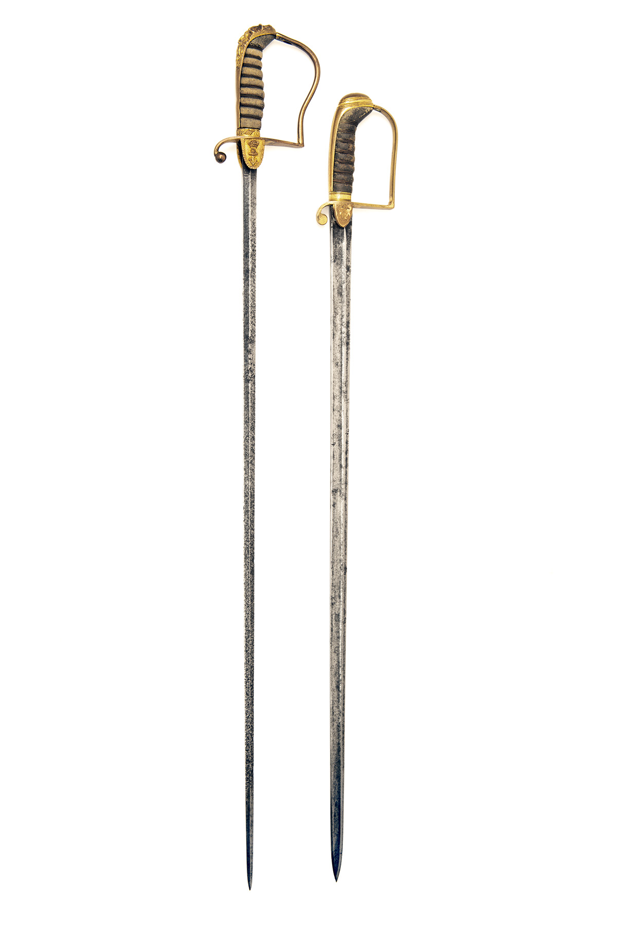 TWO GEORGIAN BRITISH NAVAL ENSIGN'S SWORDS, late 18th to early 19th century, the first with straight