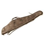 AN UNUSED HAND-MADE HIPPO HIDE SHEEPSKIN-LINED RIFLE SLIP, with carry handles and brass fittings