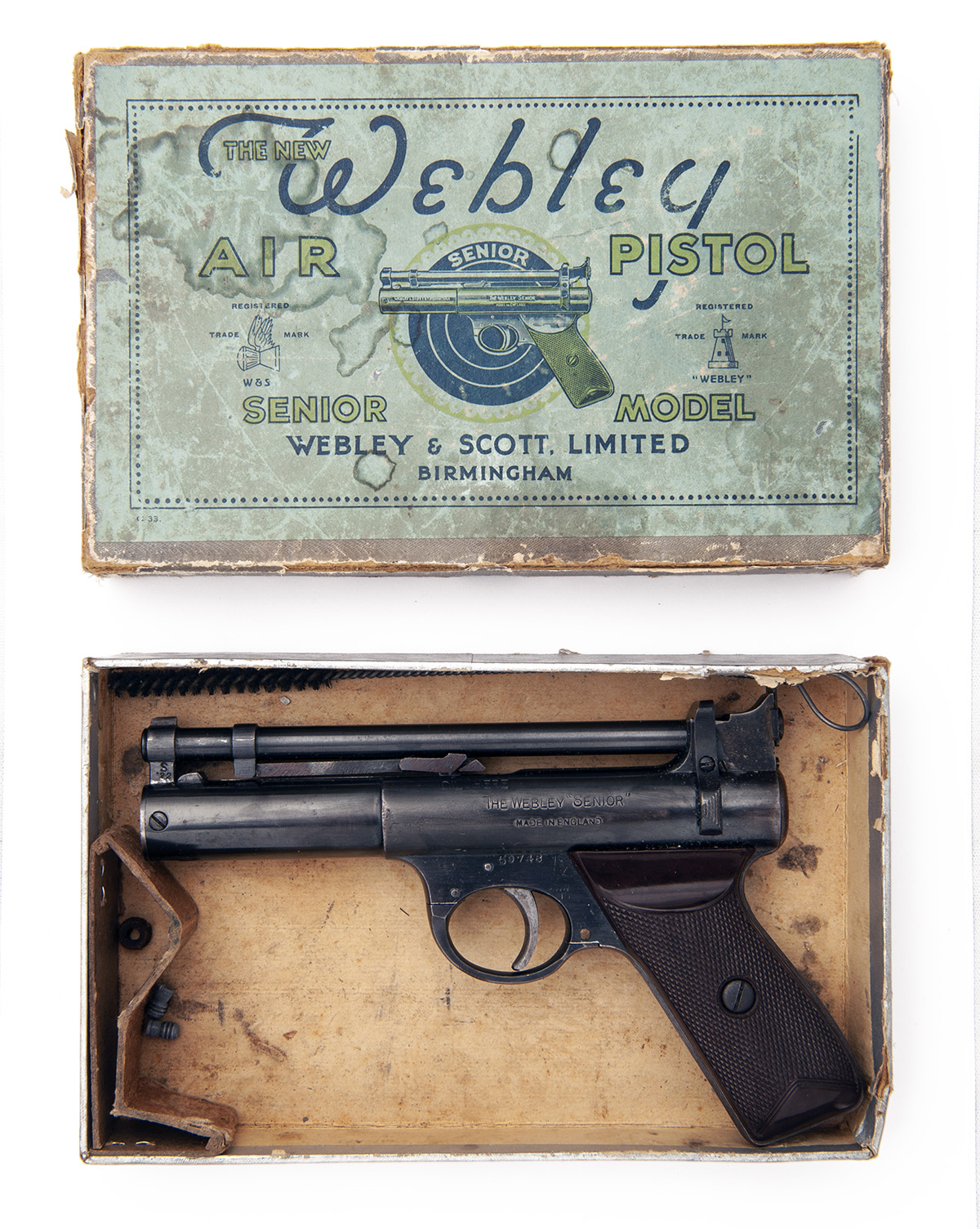 WEBLEY & SCOTT, BIRMINGHAM A SCARCE BOXED .22 BARREL-COCKING AIR-PISTOL, MODEL 'PRE-WAR SLANT-GRIP - Image 3 of 3